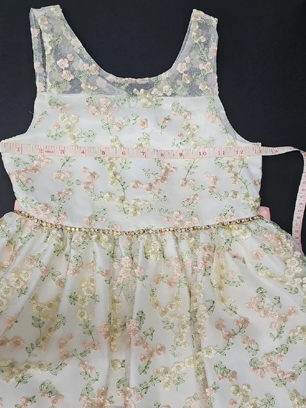 American Princess Cream Dress with Pink Floral Embroidery Size 8Y